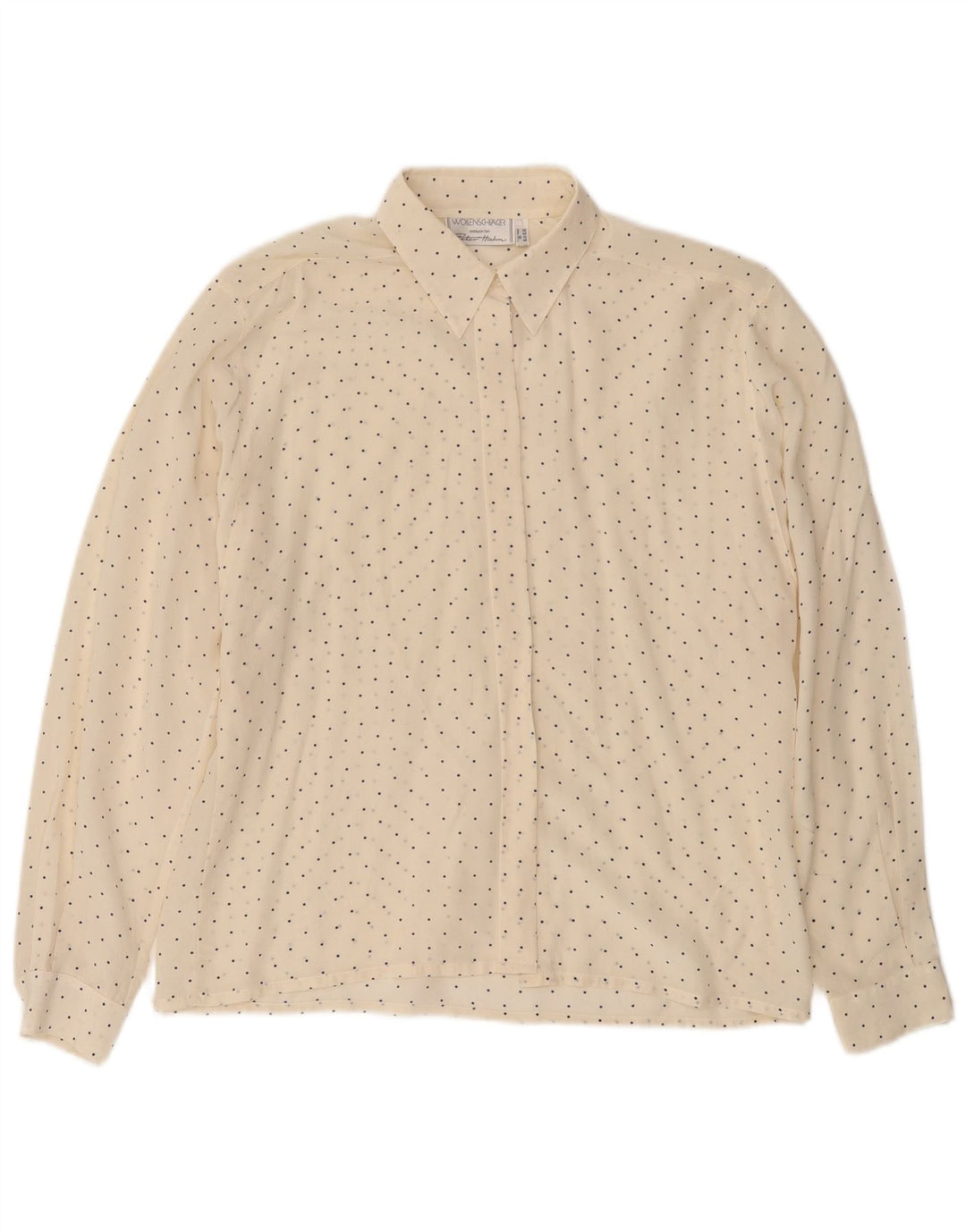 Peter Hahn Dameskjortebluse UK 14 Large Off White Polka Dot