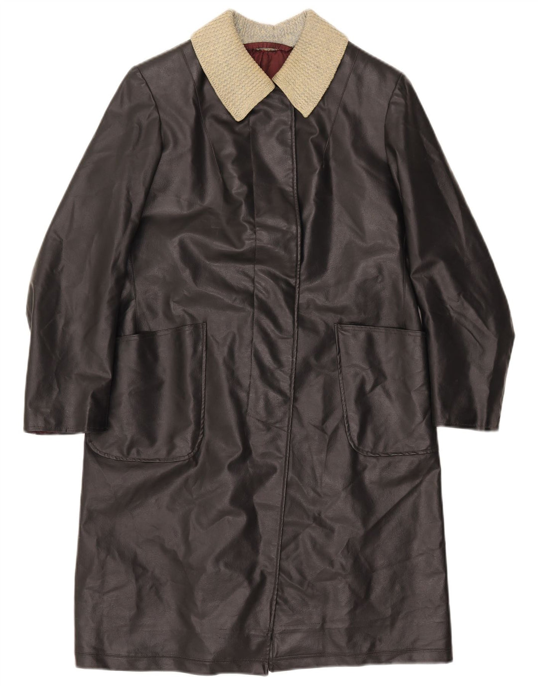 VINTAGE Læderfrakke til kvinder UK 12 Medium Sort Colourblock