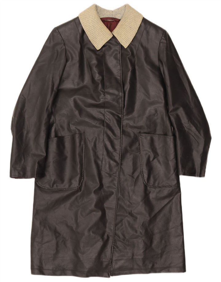 VINTAGE Læderfrakke til kvinder UK 12 Medium Sort Colourblock