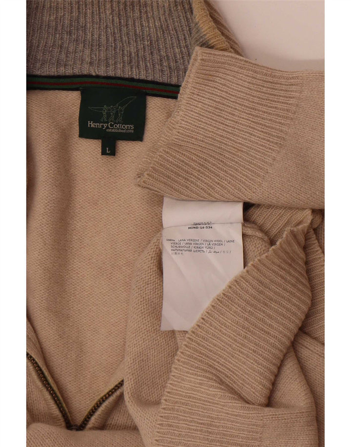 Henry Cottons Herre Zip Neck Jumper Sweater Stor Beige Virgin Wool