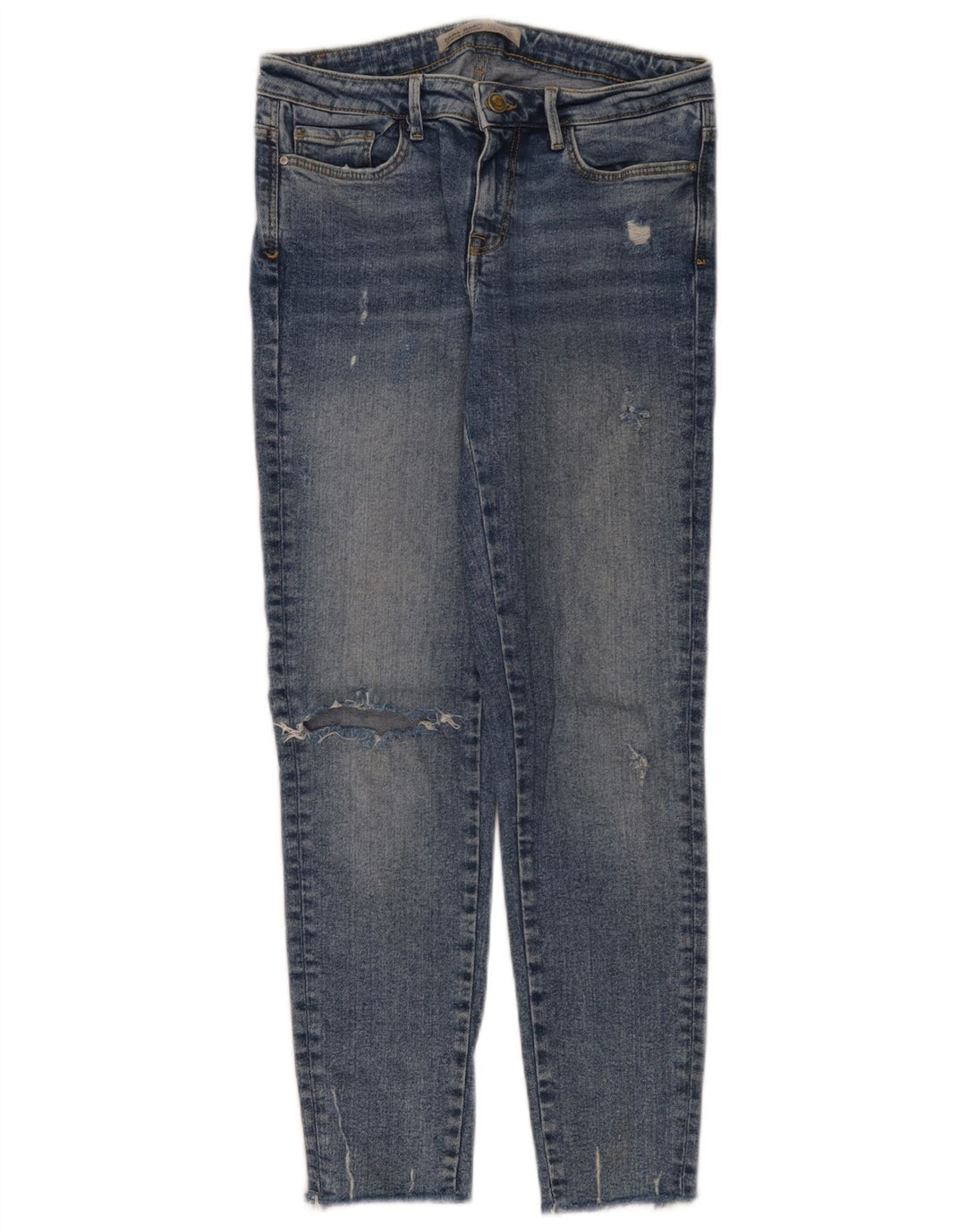 Zara Dame Distressed Slim Jeans EU 38 Small W28 L28 Blå Bomuld