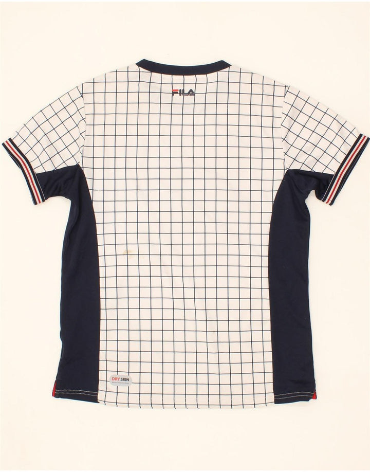 FILA Boys T-Shirt Top 11-12 Years White Check Polyester Vintage Fila and Second-Hand Fila from Messina Hembry 