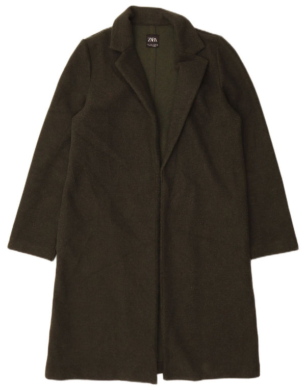Zara Womens Open Overcoat UK 10 Small Green Polyester