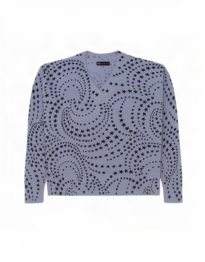 Marks & Spencer Dame abstrakt mønster V-hals sweater UK 18 XL Blå