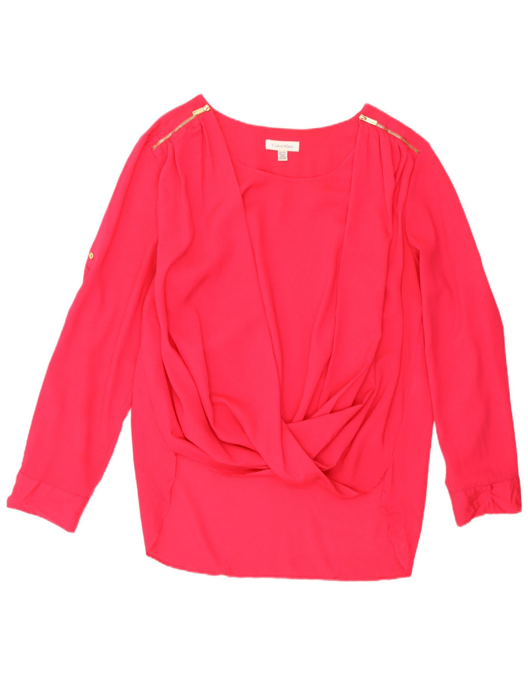 Calvin Klein Dame Langærmet Bluse Top UK 18 XL Pink Polyester