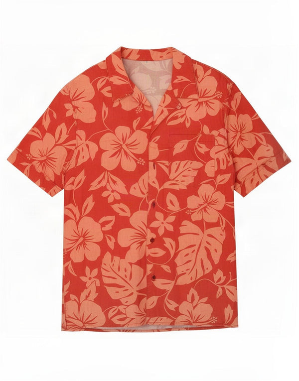 Vintage Mens Hawaiian Short Sleeve Shirt Medium Red Floral