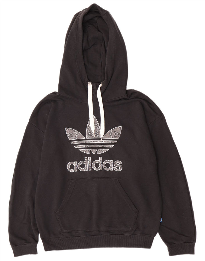 Adidas Graphic Hoodie Jumper UK 14 Medium Sort Bomuld