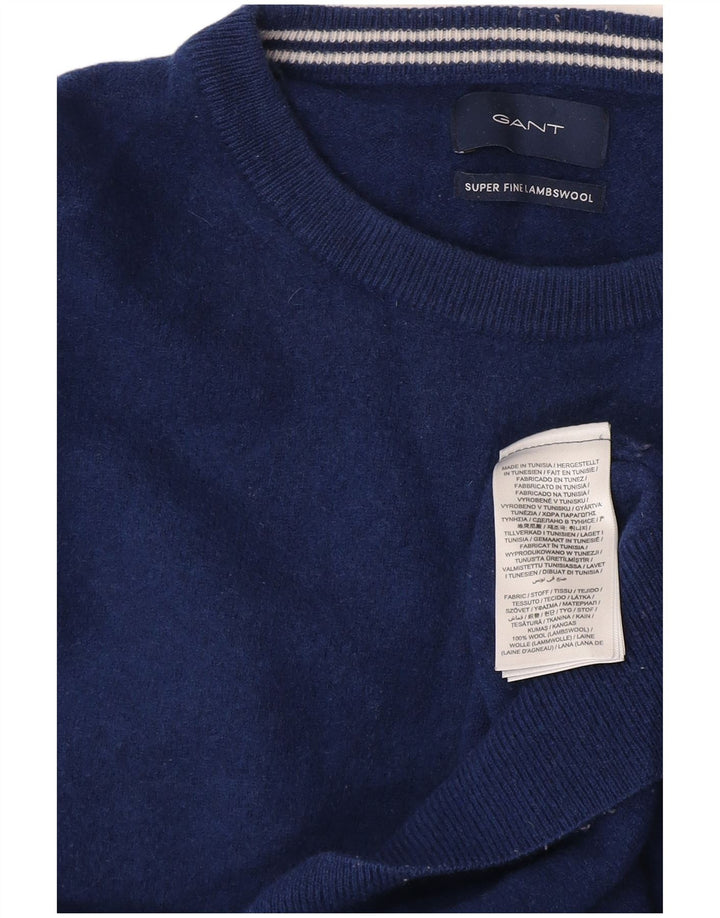 Gant Herre Boat Neck Jumper Sweater Stor Marineblå Lammeuld