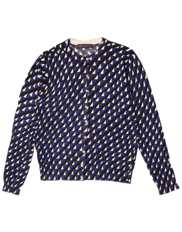 Marks & Spencer Dame Crop Cardigan Sweater UK 14 Medium Blue Geometric