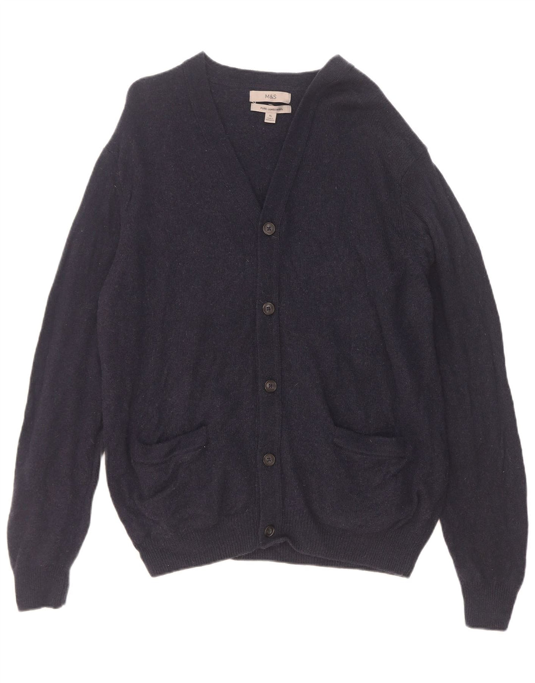 Marks & Spencer herre cardigan sweater XL marineblå lammeuld