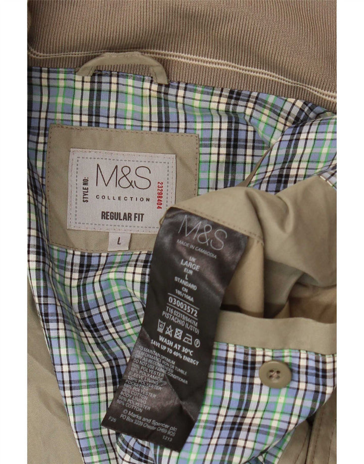 Marks & Spencer Herre Regular Fit Bomber Jacket UK 40 Large Beige Polyester