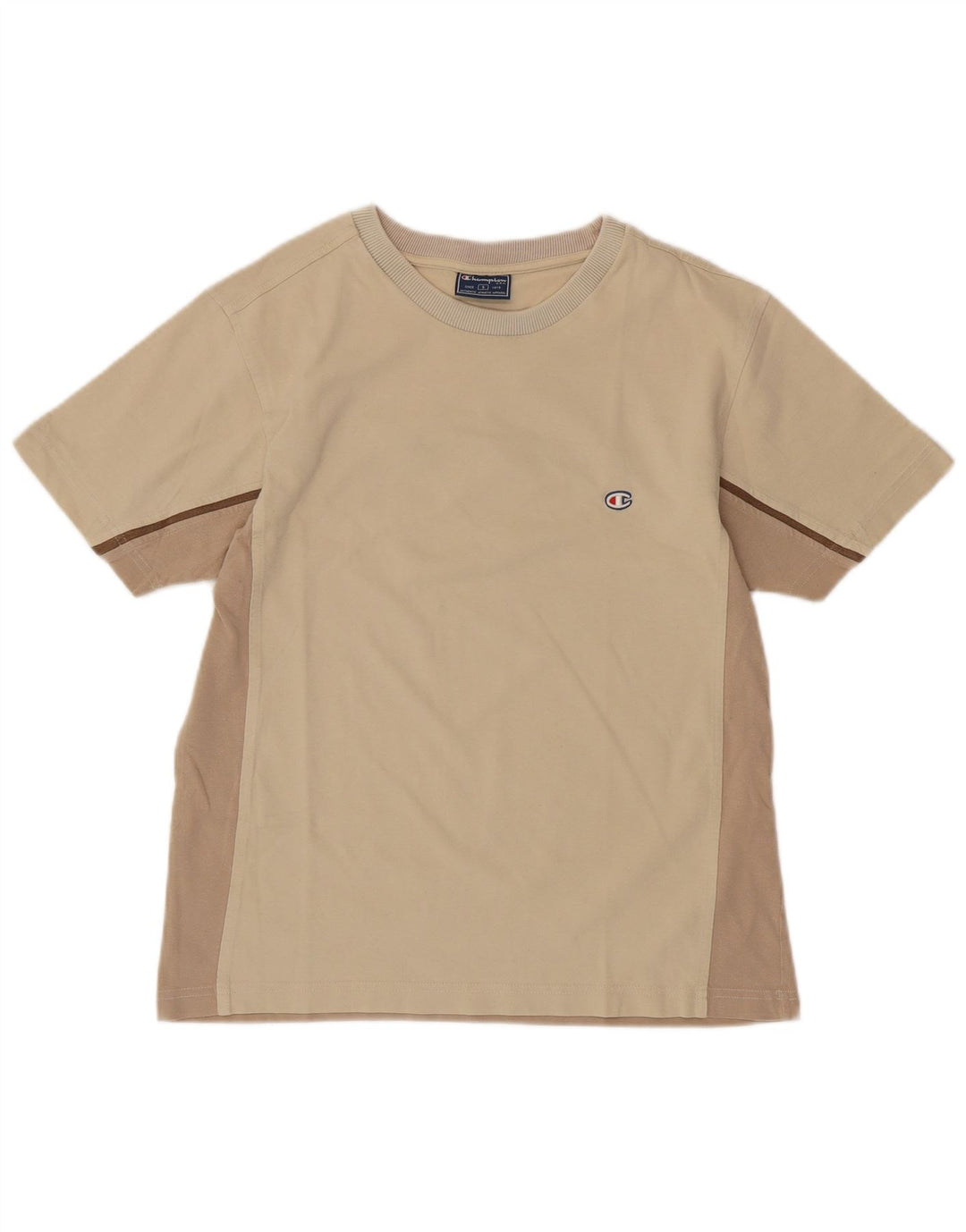 CHAMPION Herre T-Shirt Top Lille Beige Colourblock Bomuld