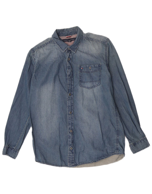 Tommy Hilfiger Boys Denimskjorte 15-16 år Stor Blå Bomuld