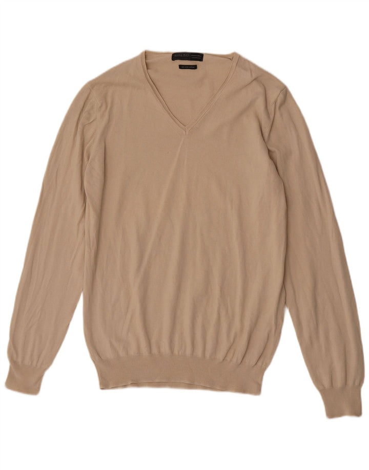 Zara Herre Regular Fit V-hals sweater Stor Beige Bomuld