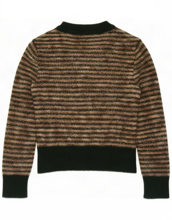 Vintage Dame Boat Neck Jumper Sweater UK 14 Medium Beige Stribet