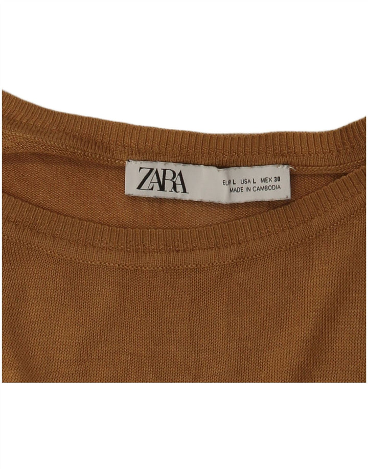 ZARA Dame Oversized Boat Neck Jumper Sweater UK 16 Large Brown