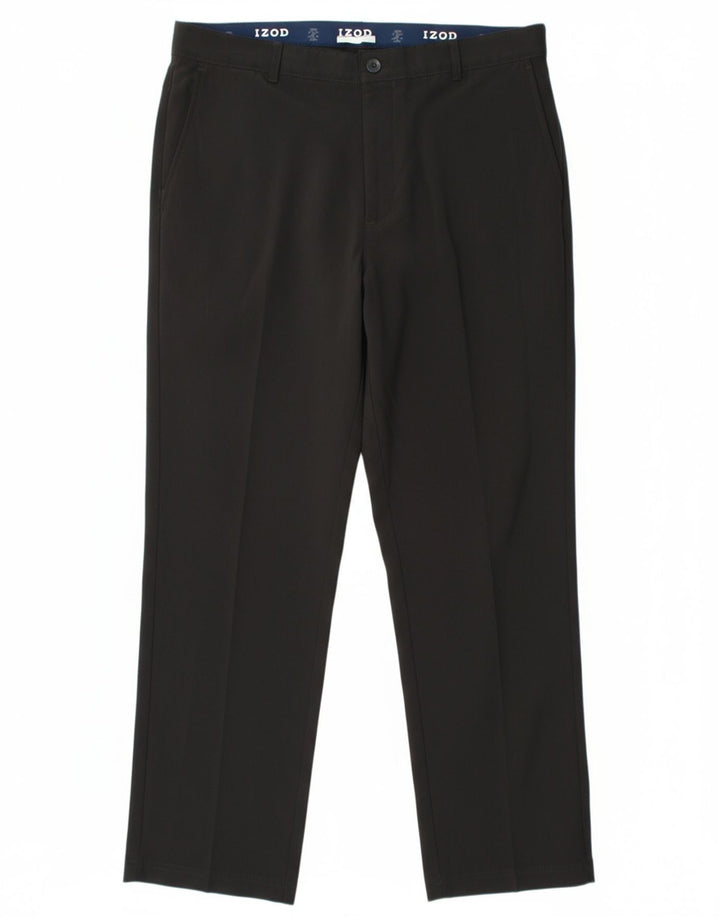 IZOD Mens Straight Chino Trousers W36 L32 Black Polyester