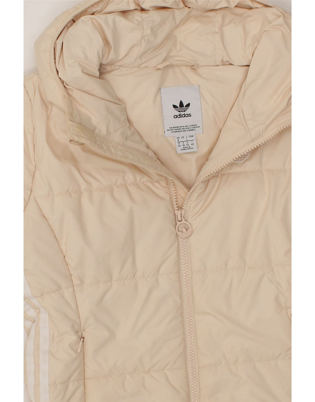 ADIDAS Womens Hooded Padded Jacket UK 8 Small  Beige Nylon Vintage Adidas and Second-Hand Adidas from Messina Hembry 
