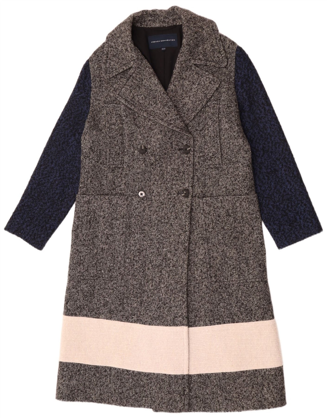 French Connection Dame Dobbeltradet Frakke UK 6 XS Grå Colourblock