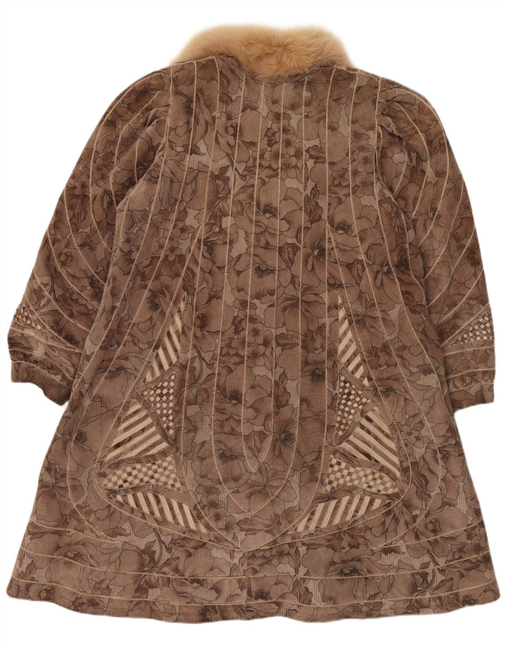VINTAGE Dame imiteret Pels Vendbar Overfrakke UK 18 XL Brun Blomster