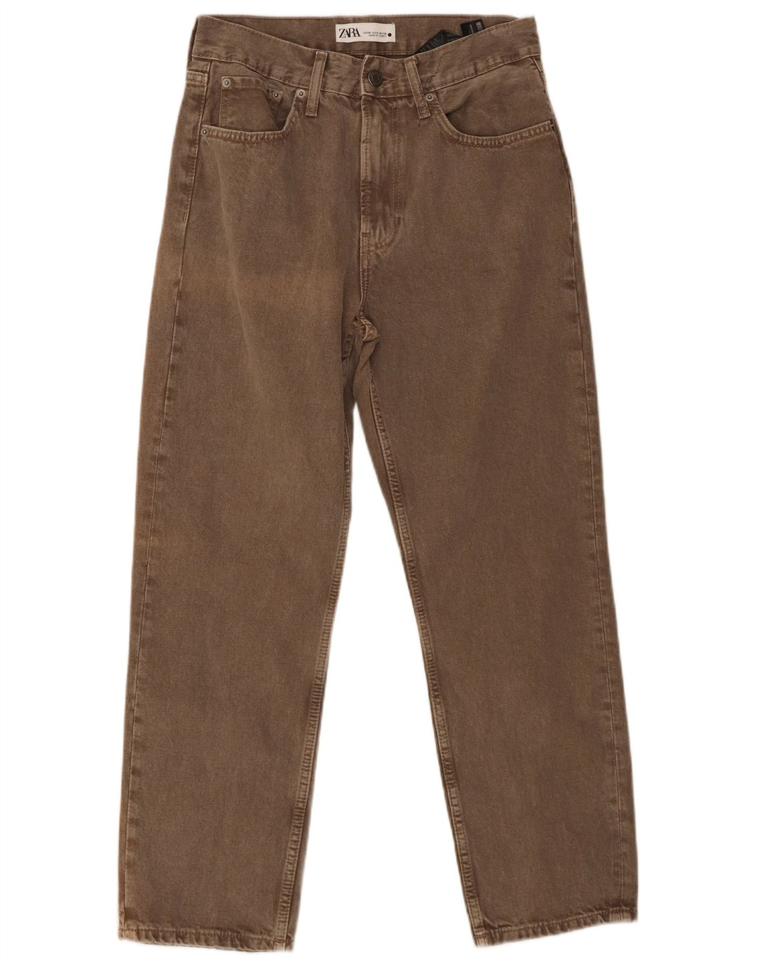 Zara Dame Jeans med høj talje EU 38 Small W28 L26 Brun Bomuld