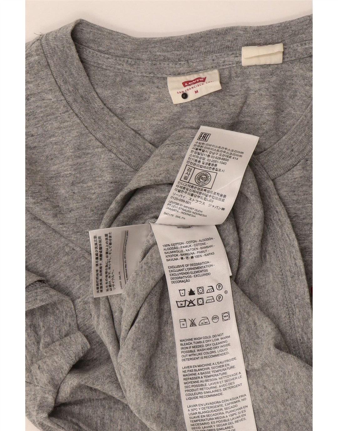 Levi's Dame T-Shirt Top UK 12 Medium Grey Flecked Bomuld
