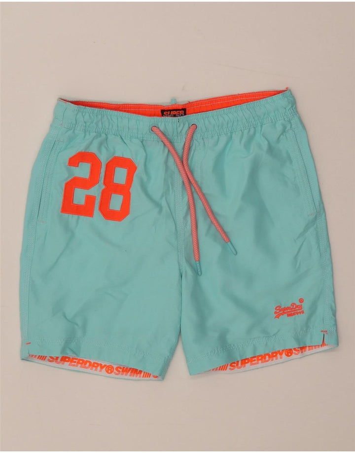 Superdry grafiske badeshorts til mænd mellemblå polyester