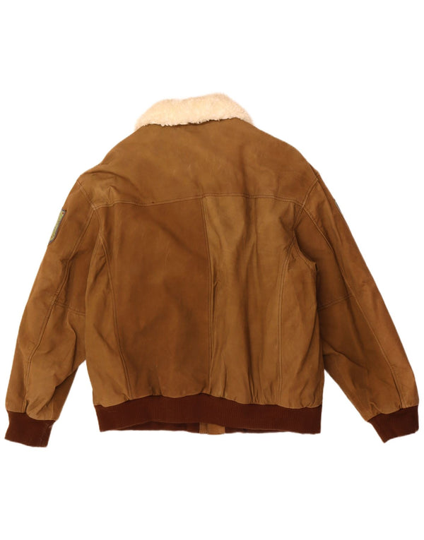 Vintage Herre grafisk læderjakke IT 56 3XL Brun