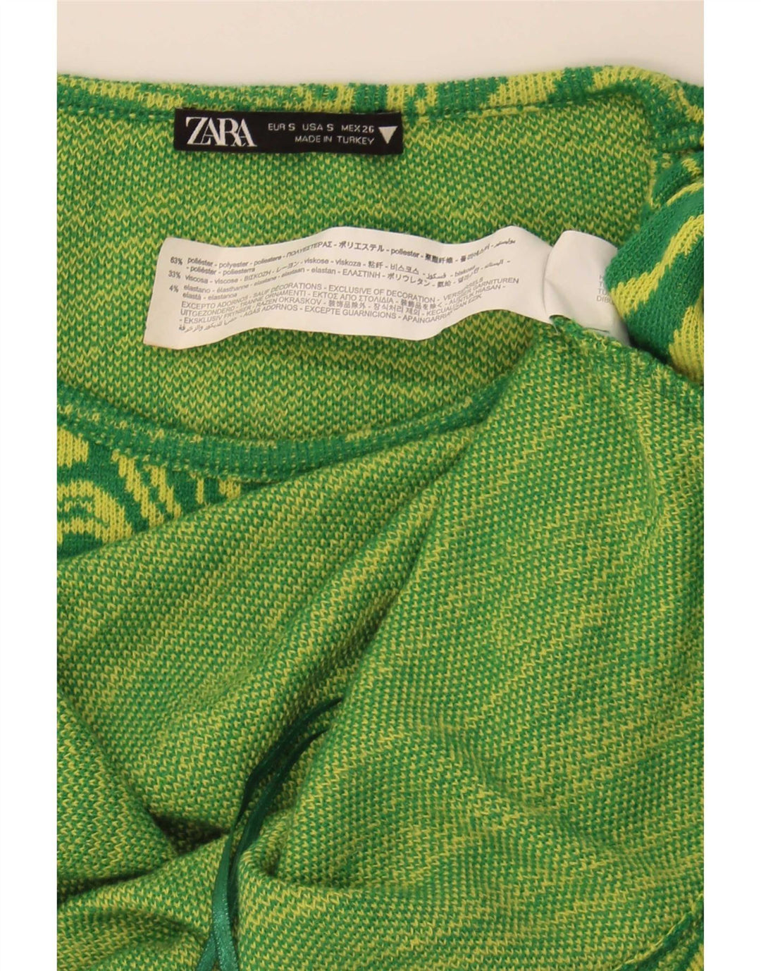 Zara Womens Abstrakt mønster udskæring Bodycon Dress UK 8 Small Green