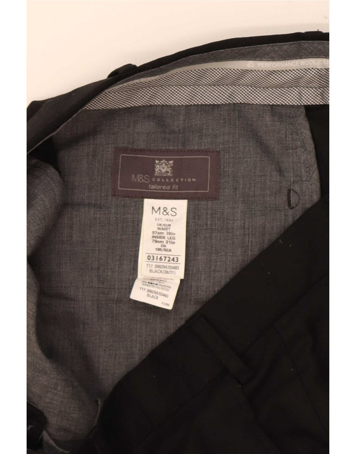 Marks & Spencer Herre Skræddersyet Fit Straight Suit Bukser W38 L31 Sort Uld