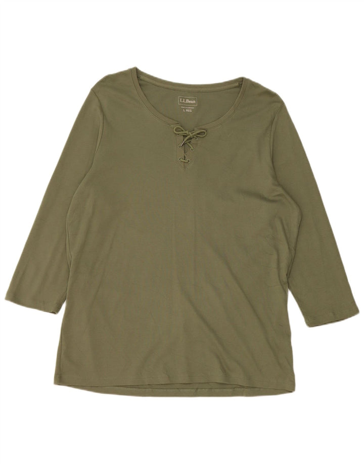 L.L.BEAN Dame Top 3/4 ærmer UK 16 Stor Khaki Bomuld