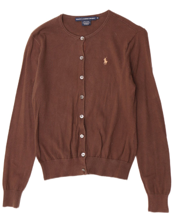Ralph Lauren Dame Cardigan Sweater UK 12 Medium Brun Bomuld