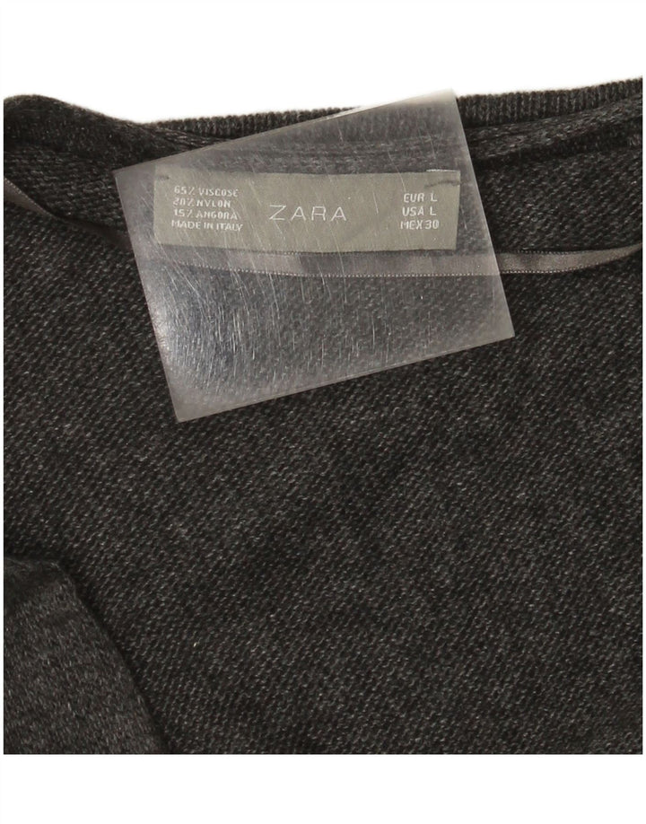 Zara Dame Cardigan Sweater UK 14 Large Grå Viscose