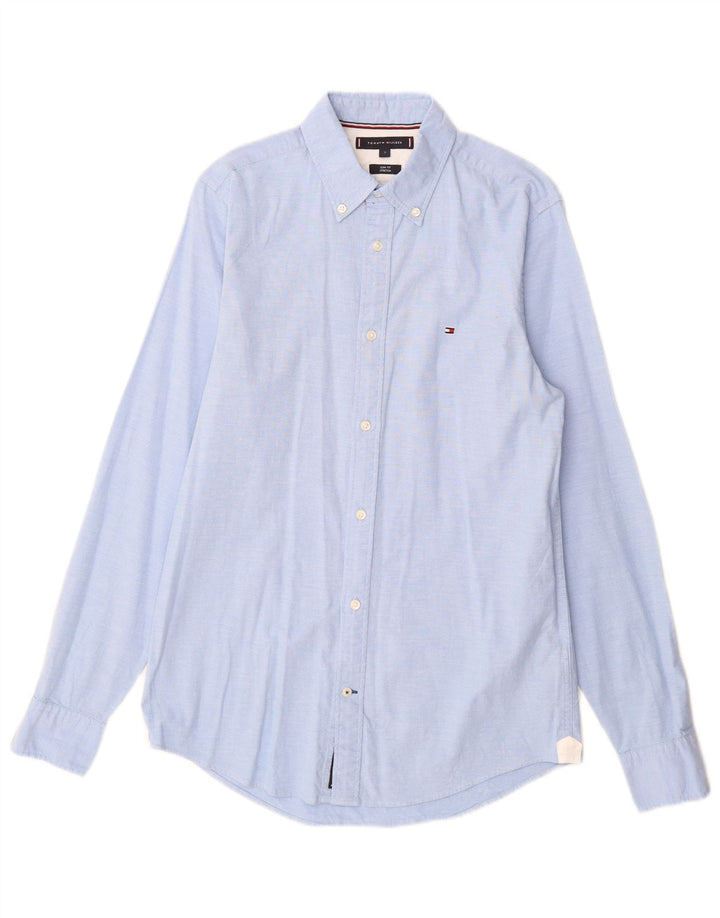 Tommy Hilfiger Herre Slim Fit skjorte lille blå bomuld