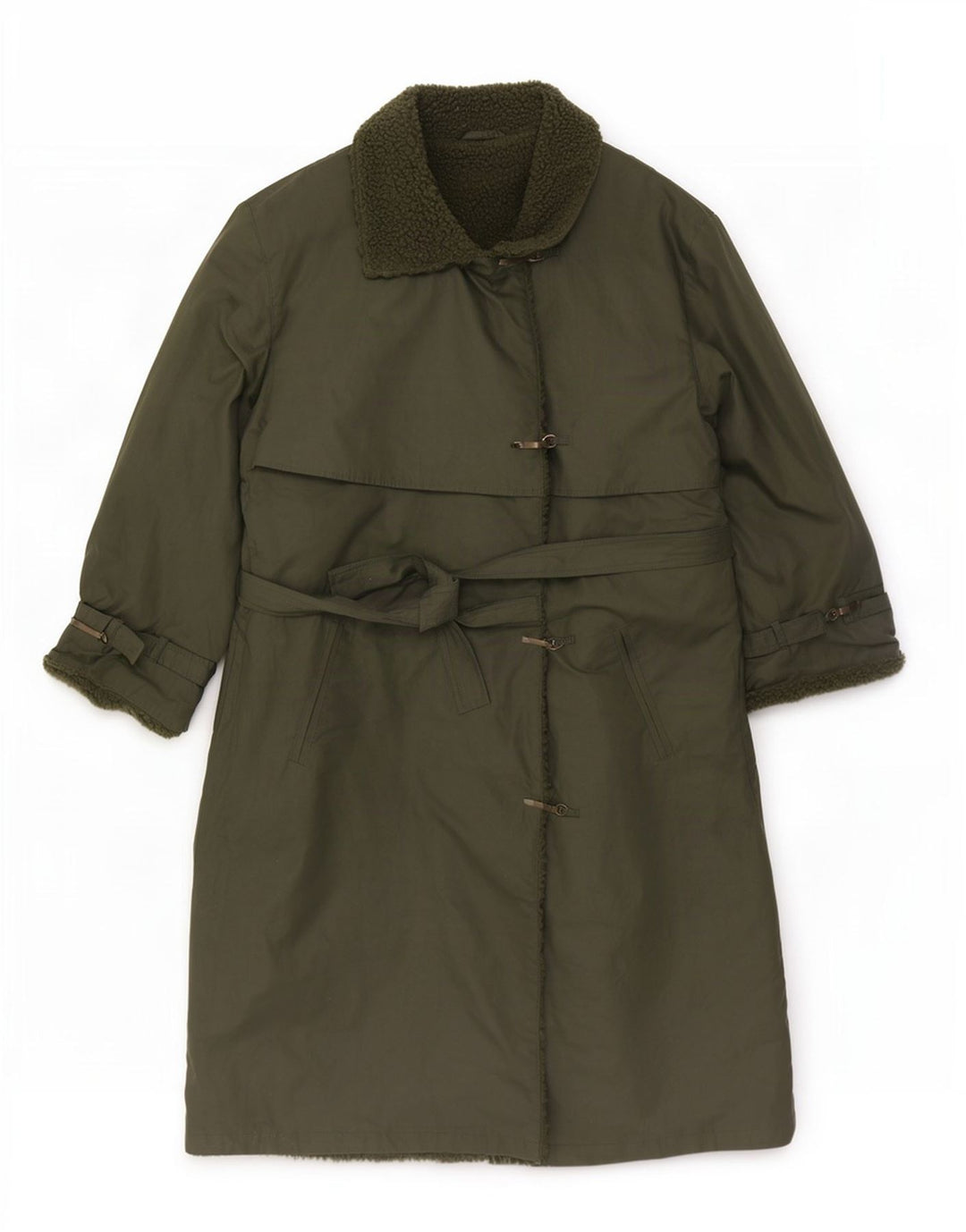 Vintage Sherpa Trench Coat til kvinder UK 12 Medium Khaki