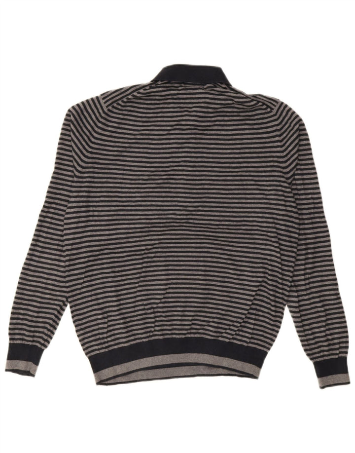 Massimo Dutti Herre Polo Neck Jumper Sweater Medium Grå Stribet Bomuld