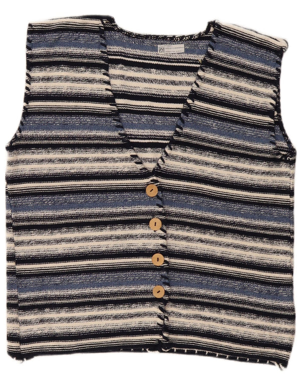 Vintage ærmeløs cardigan sweater til kvinder UK 16 Stor blå stribet