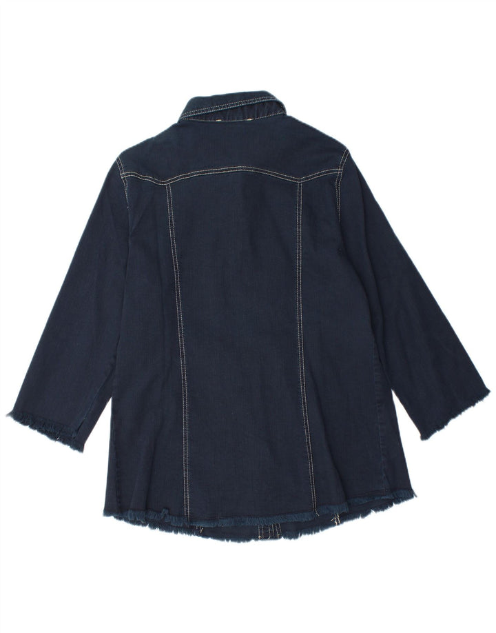 Vintage 3/4-ærmet langline denimskjorte til kvinder mellem marineblå bomuld