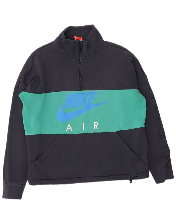 Nike Mens Graphic Sweatshirt Jumper Large Navy Blue Colourblock Cotton