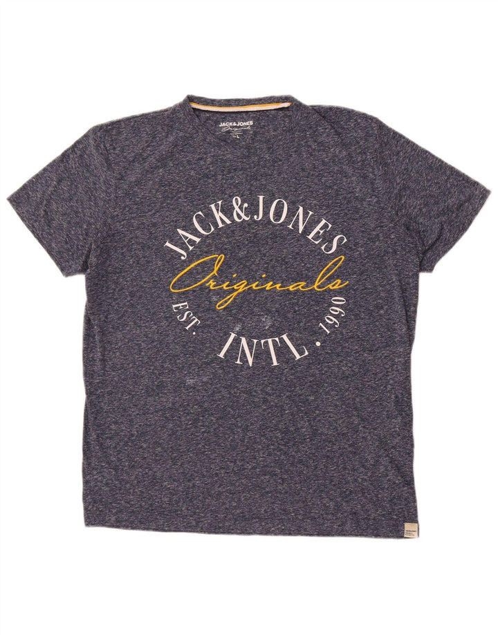 Jack & Jones Herre grafisk T-shirt Top Large Navyblå Flecked Polyester