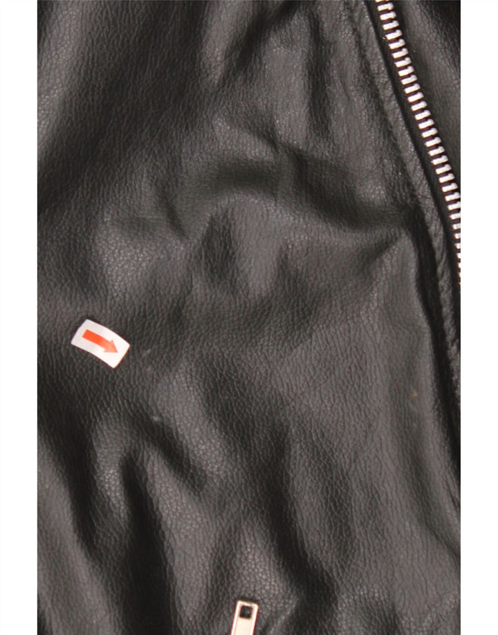 VINTAGE Womens Oversized Læder Biker Jacket UK 10 Lille sort læder