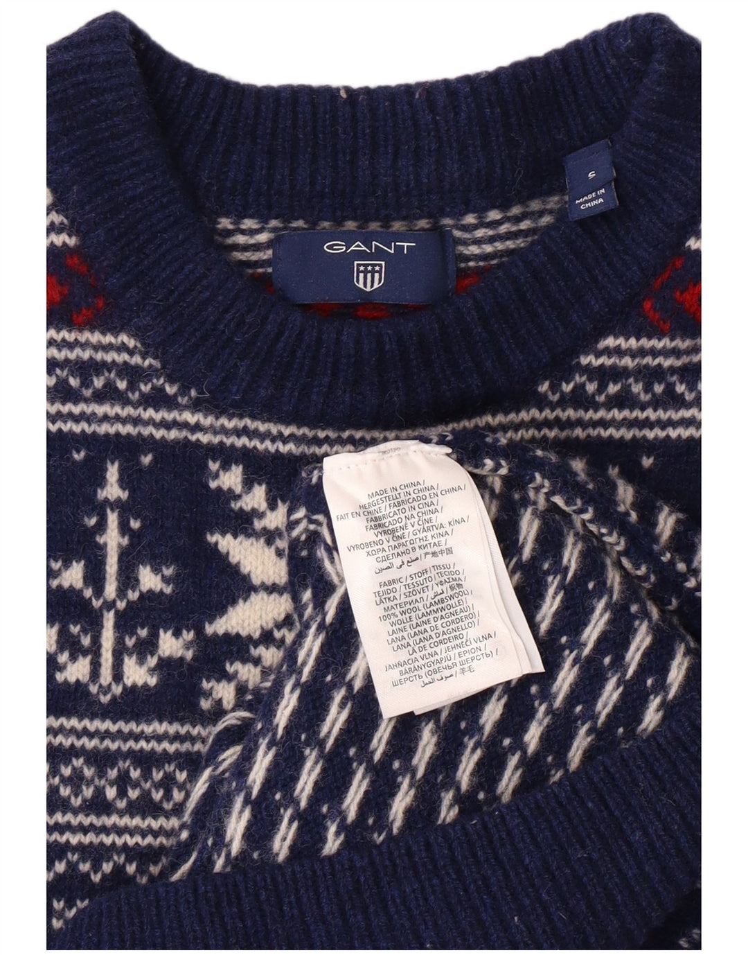 GANT Herre sweater med rund hals, lille marineblå Fair Isle Wool