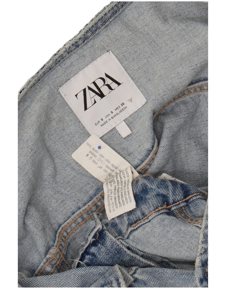 Zara Dame Distressed Denim Playsuit UK 10 Small Blue Cotton