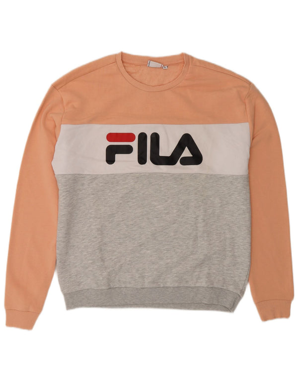 FILA Herre grafisk sweatshirt Jumper Large Orange Colourblock Bomuld