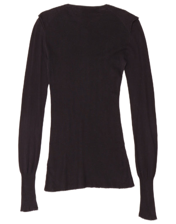 Zara Womens Top Long Sleeve UK 14 Large Black Cotton