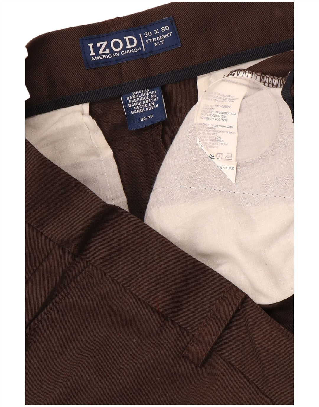 IZOD Straight Chino-bukser til mænd W30 L30 Brun bomuld