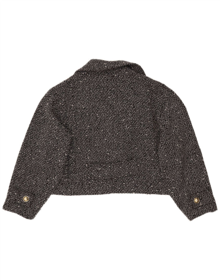 ZARA Dame Oversized Crop Blazer Jacket UK 18 XL Sort Flecked