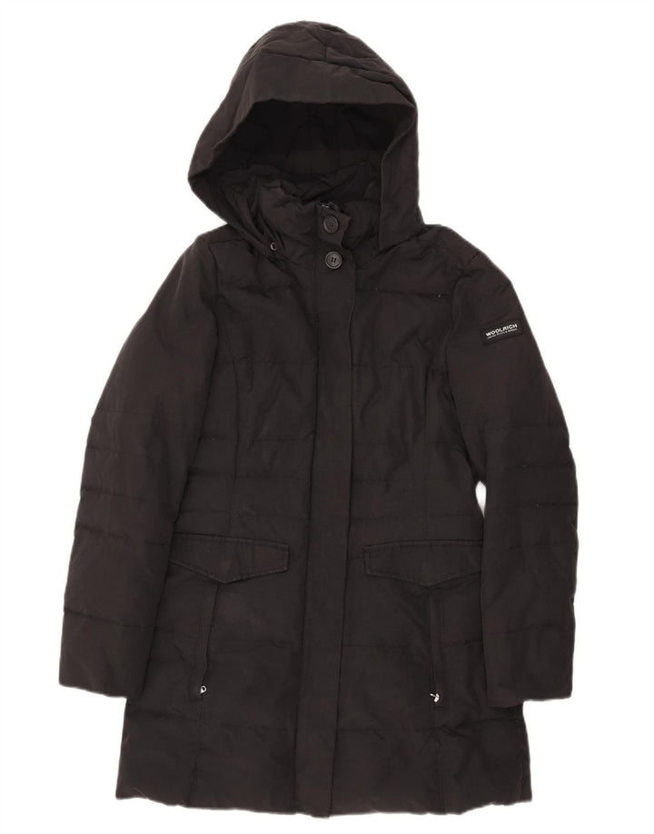 Woolrich Polstret frakke med hætte til kvinder UK 10 Small Black