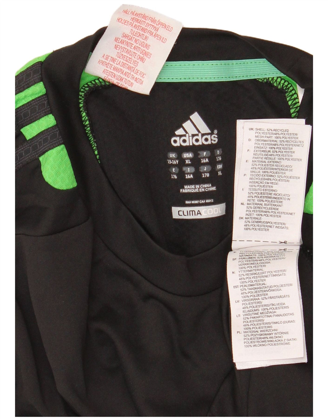 Adidas Boys Climacool T-Shirt Top 15-16 år Sort Colourblock Polyester