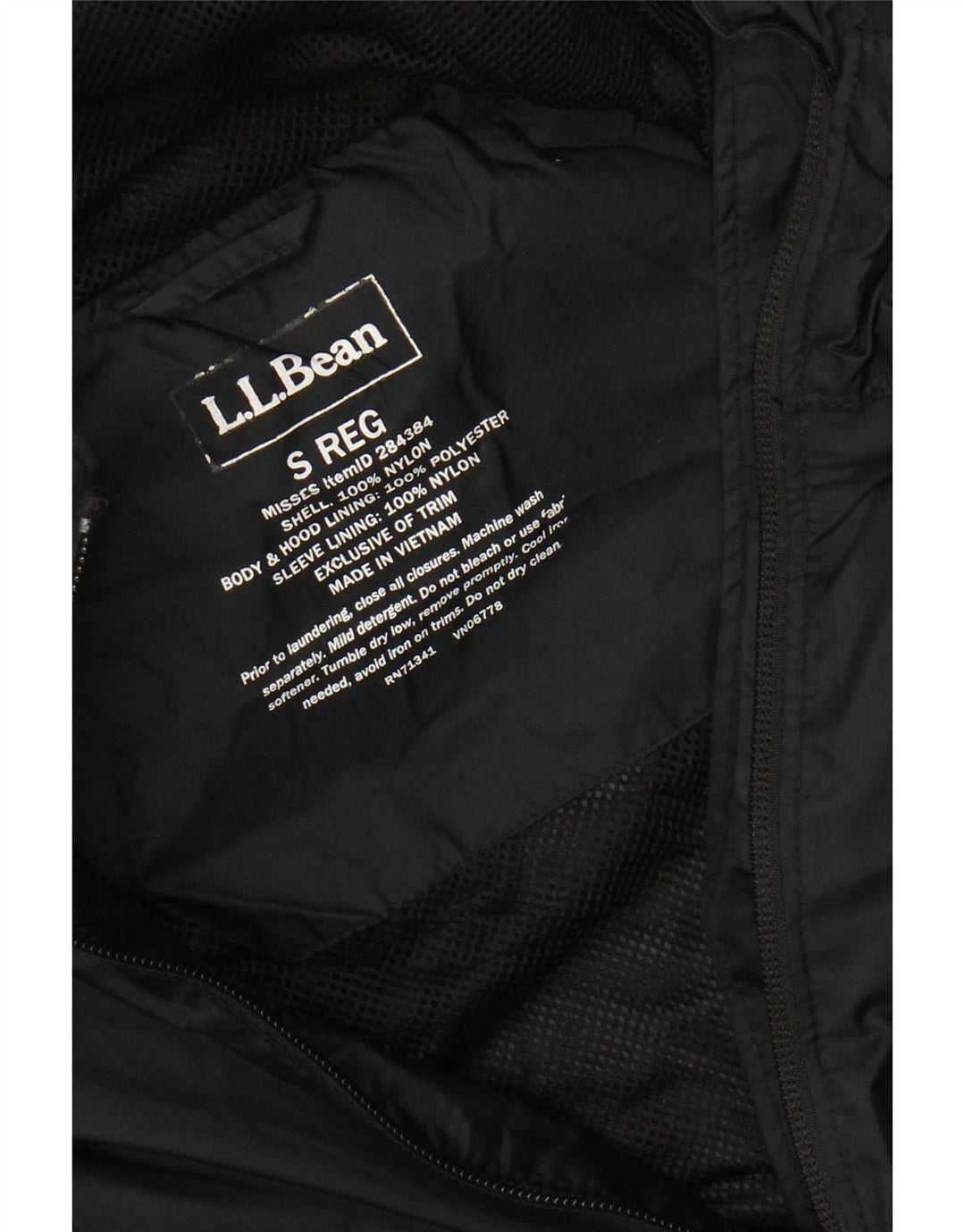 L.L.BEAN Dame Regnjakke med hætte i overstørrelse UK 10 Lille sort nylon